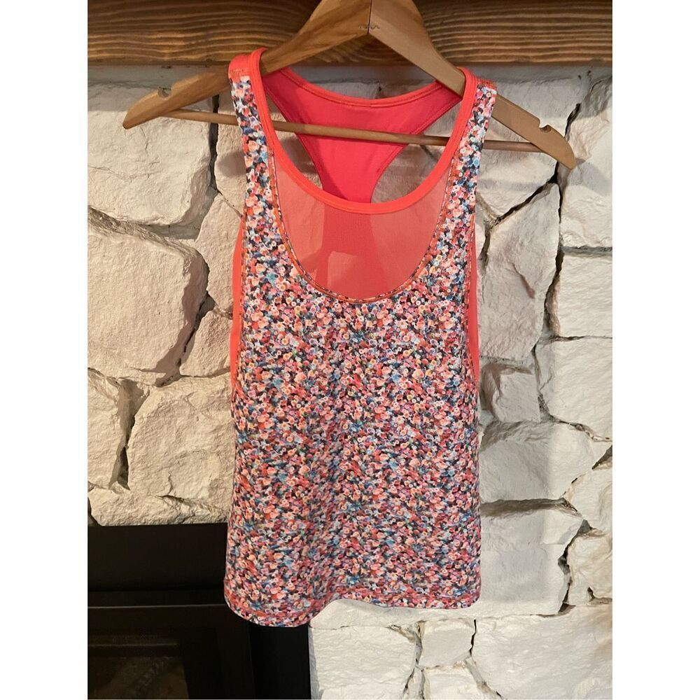 Lululemon mesh with me tank top pink floral size 8